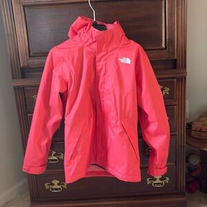 Pink waterproof north-face jacket